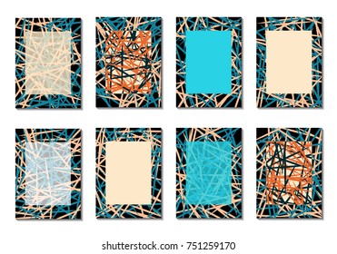 Geometric Covers. Abstract Striped Backgrounds for Posters, Cards, Banners. Trendy Minimal Patterns with Grid of Colorful Stripes. Abstract Covers made with Clipping Mask. Editable Isolated on White