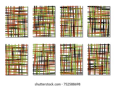 Geometric Covers. Abstract Striped Backgrounds for Posters, Cards, Banners. Trendy Minimal Patterns with Grid of Colorful Stripes. Abstract Covers made with Clipping Mask. Editable Isolated on White
