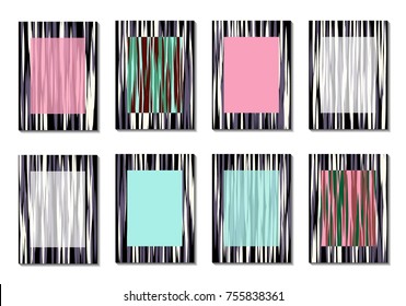 Geometric Covers. Abstract Striped Backgrounds for Posters, Cards, Banners. Trendy Minimal Patterns with Grid of Colorful Stripes. Abstract Covers made with Clipping Mask. Editable Isolated on White