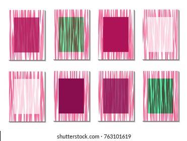Geometric Covers. Abstract Striped Backgrounds for Posters, Cards, Banners. Trendy Minimal Patterns with Grid of Colorful Stripes. Abstract Covers made with Clipping Mask. Editable Isolated on White