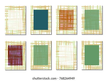 Geometric Covers. Abstract Striped Backgrounds for Posters, Cards, Banners. Trendy Minimal Patterns with Grid of Colorful Stripes. Abstract Covers made with Clipping Mask. Editable Isolated on White