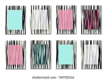 Geometric Covers. Abstract Striped Backgrounds for Posters, Cards, Banners. Trendy Minimal Patterns with Grid of Colorful Stripes. Abstract Covers made with Clipping Mask. Editable Isolated on White