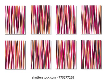Geometric Covers. Abstract Striped Backgrounds for Posters, Cards, Banners. Trendy Minimal Patterns with Grid of Colorful Stripes. Abstract Covers made with Clipping Mask. Editable Isolated on White