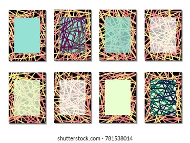 Geometric Covers. Abstract Striped Backgrounds for Posters, Cards, Banners. Trendy Minimal Patterns with Grid of Colorful Stripes. Abstract Covers made with Clipping Mask. Editable Isolated on White