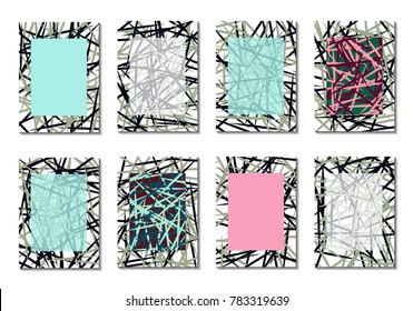 Geometric Covers. Abstract Striped Backgrounds for Posters, Cards, Banners. Trendy Minimal Patterns with Grid of Colorful Stripes. Abstract Covers made with Clipping Mask. Editable Isolated on White