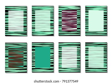 Geometric Covers. Abstract Striped Backgrounds for Posters, Cards, Banners. Trendy Minimal Patterns with Grid of Colorful Stripes. Abstract Covers made with Clipping Mask. Editable Isolated on White