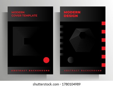 Geometric covers for a book, magazine, brochure, catalog, booklet, poster. Geometric black and red design template set. A4 format. EPS 10 vector.
