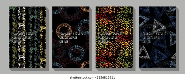 Geometric covers set. Round gradient shapes composition.  Abstract geometric background with connected lines, circles and dots.