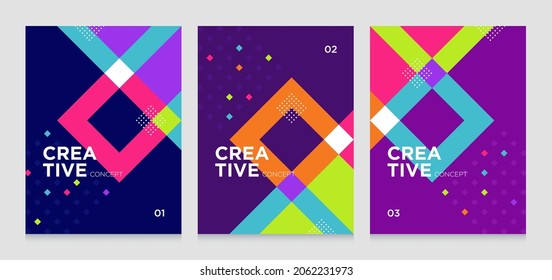 Geometric covers set. Simple design. Trendy colors. Square pattern.