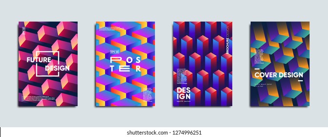 Geometric covers template. Cube patterns set. Eps10 vector.