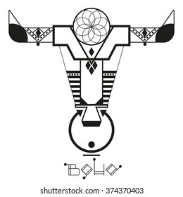 Geometric cow head in the style of boho. Tribal. Vector