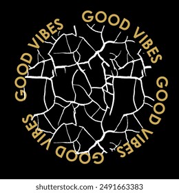 Geometrische Risslinie und Schreiben guter Vibes Slogan Gelbe Farbe Muster Hintergrund Textur Abstrakte Druckkunst Design