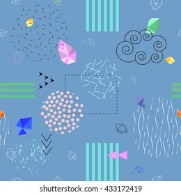 Geometric creative colorful seamless pattern memphis style. Vector illustration. Background, textile, texture.