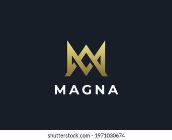 Geometric creative crown logo design.  Letters MA or AM monogram vector template. Royal crown symbol logotype.