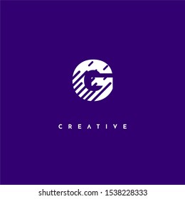 geometric creative G logo letter with modern lines isolated on purple background simple design concept.