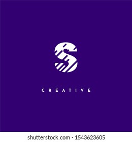 geometric creative S logo  letter with modern lines isolated on purple background simple design concept.