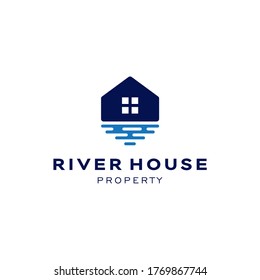 Geometric Creek River House Logo Vector Icon Illustration