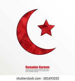 Geometric crescent moon and star on white background for holy month of Muslim community Ramadan Kareem.