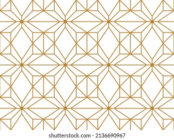 Geometrisches Kreuz mit einem kreisförmigen Punkt in der Mitte in einem 3D-Effekt, der Gittermuster in goldener Farbe auf weißem Hintergrund wiederholt, Vektorgrafik