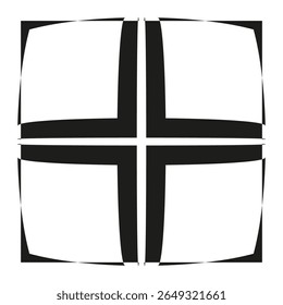 Geometric cross pattern. Black white Vector. Abstract square shape. Symmetrical graphic art.