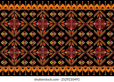 
Padrão de design de ponto transversal geométrico em fundo preto.estilo tradicional.asteca de bordado étnico oriental geométrico,vetor de fundo abstrato illustration.design para textura,tecido,roupas,impressão