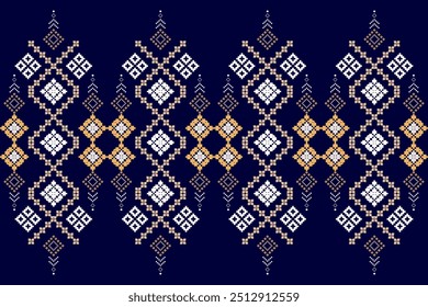 Geometric cross stitch traditional ethnic pattern.floral pixel art embroidery. Elegance background abstract Aztec seamless pattern for fabric,cloth,dress,carpet,curtain,sarong,batik,wallpaper.
