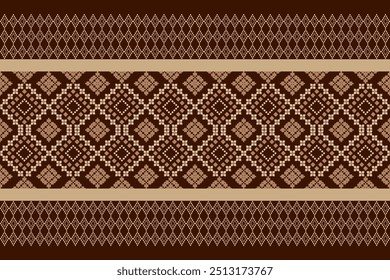 Geometric cross stitch traditional ethnic pattern.floral pixel art embroidery. Elegance background abstract Aztec seamless pattern for fabric,cloth,dress,carpet,curtain,sarong,batik,wallpaper.