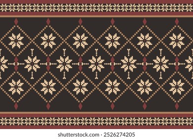 Geometric and cross stitch traditional ethnic pattern.floral pixel art embroidery. Elegance background abstract Aztec seamless pattern for fabric,cloth,dress,carpet,curtain,sarong,batik,wallpaper.