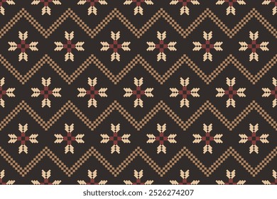 Geometric and cross stitch traditional ethnic pattern.floral pixel art embroidery. Elegance background abstract Aztec seamless pattern for fabric,cloth,dress,carpet,curtain,sarong,batik,wallpaper.