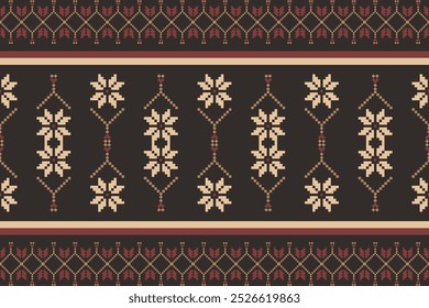 Geometric and cross stitch traditional ethnic pattern.floral pixel art embroidery. Elegance background abstract Aztec seamless pattern for fabric,cloth,dress,carpet,curtain,sarong,batik,wallpaper.