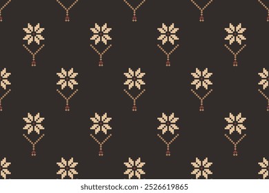 Geometric and cross stitch traditional ethnic pattern.floral pixel art embroidery. Elegance background abstract Aztec seamless pattern for fabric,cloth,dress,carpet,curtain,sarong,batik,wallpaper.