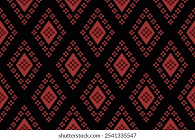 Geometric and cross stitch traditional ethnic pattern.floral pixel art embroidery. Elegance background abstract Aztec seamless pattern for fabric,cloth,dress,carpet,curtain,sarong,batik.