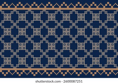 Geometric and cross stitch traditional ethnic pattern.floral pixel art embroidery. Elegance background abstract Aztec seamless pattern for fabric,cloth,dress,carpet,curtain,sarong,batik,wallpaper.