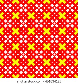 Geometric crosses pattern yellow white and red