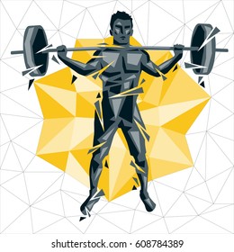 Geometric Crossfit concept. Back Squat. Vector silhouette of man doing fitness and crossfit. Active and healthy life concept