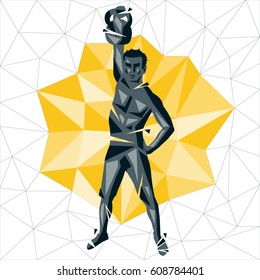 Geometric Crossfit concept. Barbell Snatch. Vector silhouette of man doing fitness and crossfit. Active and healthy life concept