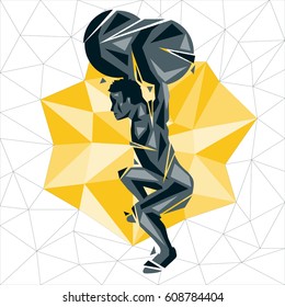 Geometric Crossfit concept. Barbell Snatch. Vector silhouette of man doing fitness and crossfit. Active and healthy life concept