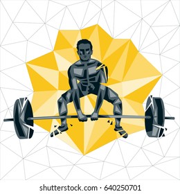 Geometric Crossfit concept. Barbell Snatch. Vector silhouette of man doing fitness and crossfit. Active and healthy life concept