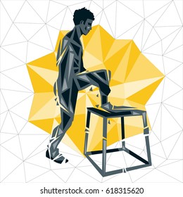Geometric Crossfit concept. Box Jump Lunges. Vector silhouette of man doing fitness and crossfit. Active and healthy life concept