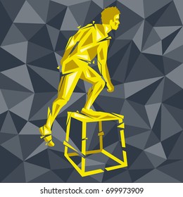 Geometric Crossfit concept. Box Jump Lunges. Vector silhouette of man doing fitness and crossfit. Active and healthy life concept