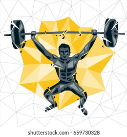 Geometric Crossfit concept. Deadlift push press. Vector silhouette of man doing fitness and crossfit. Active and healthy life concept