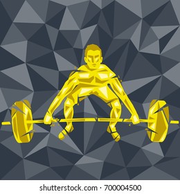 Geometric Crossfit concept. Deadlift push press. Vector silhouette of man doing fitness and crossfit. Active and healthy life concept