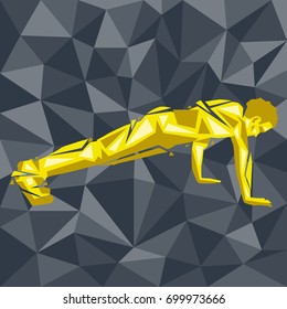 Geometric Crossfit concept. Plank or Push up Standards. Vector silhouette of man doing fitness and crossfit. Active and healthy life concept