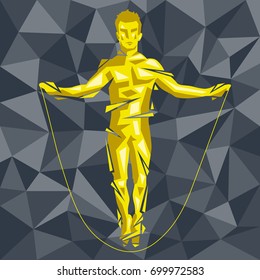 Geometric Crossfit concept. Rope Jumping. Vector silhouette of man doing fitness and crossfit. Active and healthy life concept