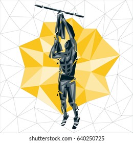 Geometric Crossfit concept. Towel Bar Muscle up. Vector silhouette of man doing fitness and crossfit. Active and healthy life concept