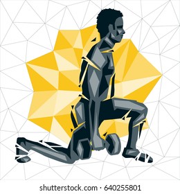 Geometric Crossfit concept. Walking Lunges. Vector silhouette of man doing fitness and crossfit. Active and healthy life concept