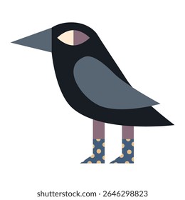 Geometric Crow with Polka Dot Boots Isolated Vector Illustration. This geometric design features bold shapes and colors, perfect for creative projects or children's decor.