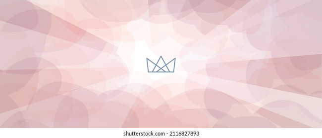 Geometric crown over pink clouds and rays of light shining through. Symbolizing the resurrection of Jesus Christ. In a wide banner format.