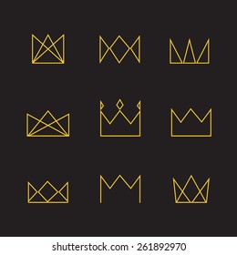 Geometric crown set. Crown thin line icons