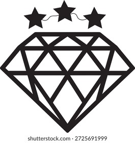 Piedra geométrica de cristal de la gema con tres estrellas arriba, elemento del logotipo de la tienda de joyería, contorno del símbolo de garantía de calidad